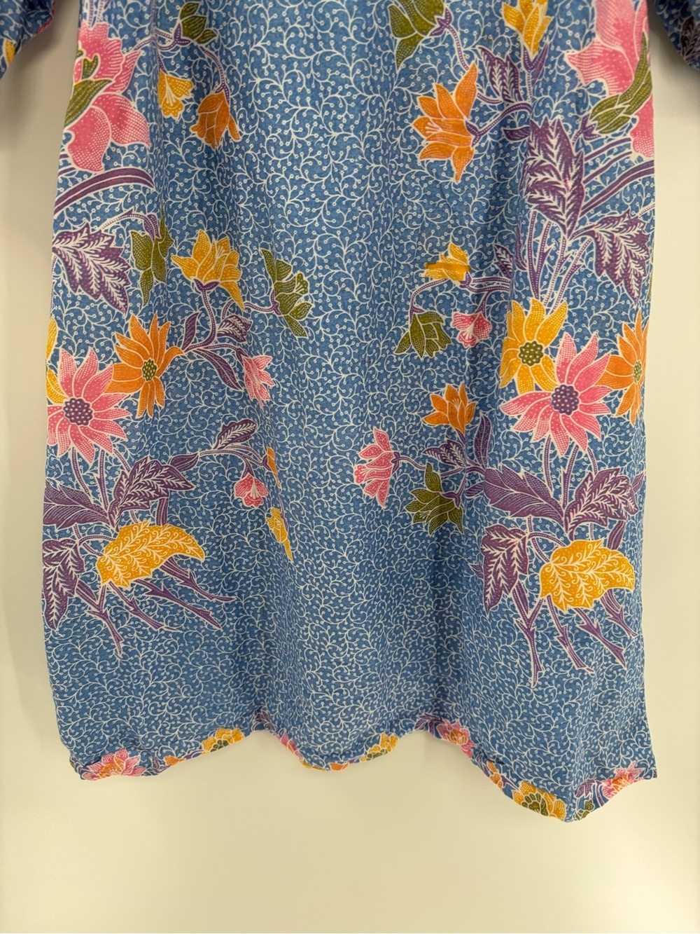 V.DE.VINSTER Floral Button Front Shirt Dress Blue Pink Boho Puff Sleeve Medium - Picture 10 of 12